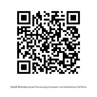 QR code WhatsApp-kanaal 'Vernieuwing tramspoor' van lokaal bestuur De Panne